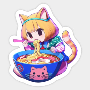 Cute cat eating ramen Sticker